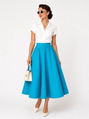 Vintage 1950s Style Turquoise Blue Full Circle Maxi Skirt Handmade